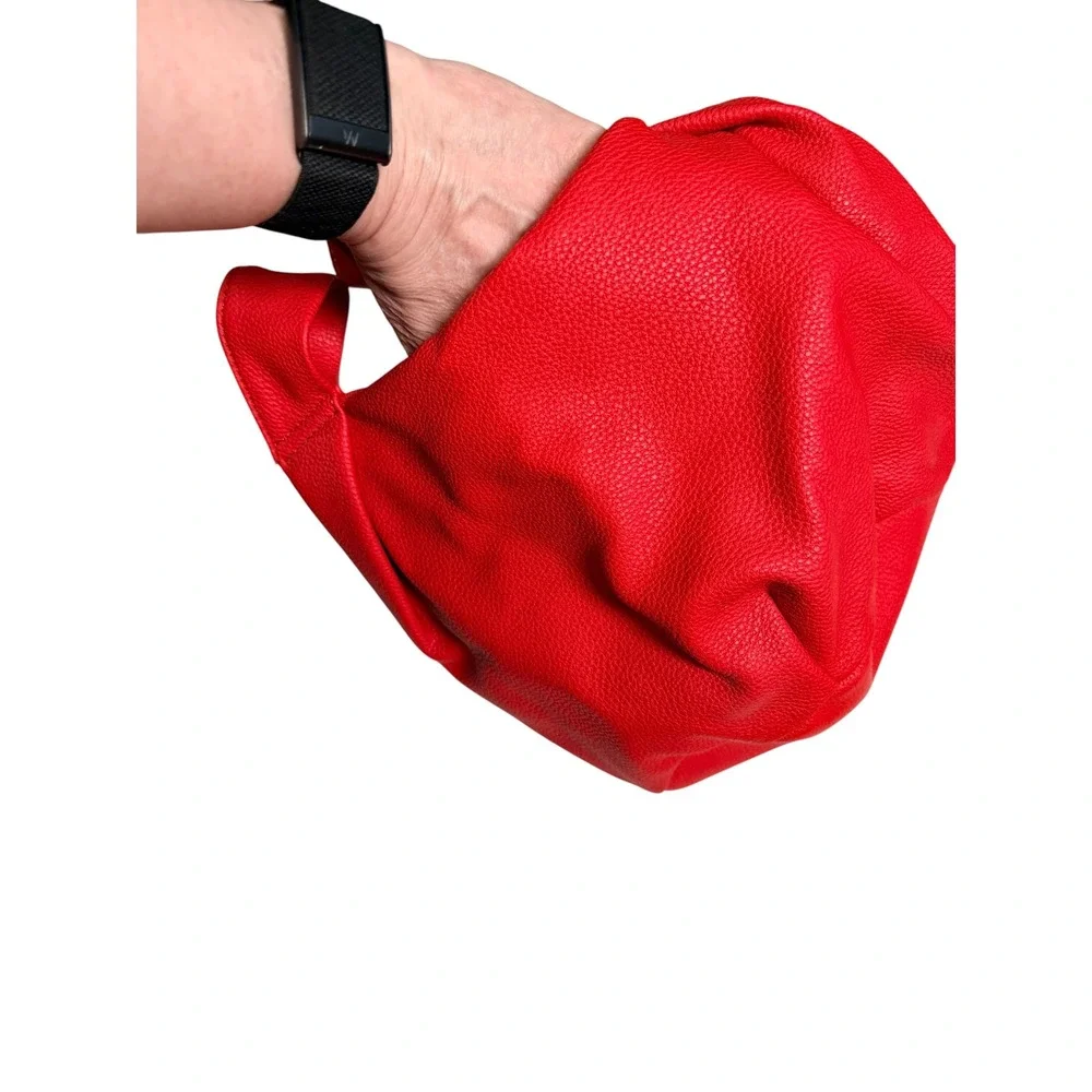 Amazon Basic Red Pebbled Faux Leather Japanese Knot Bag Slouchy Wristlet Clutch
